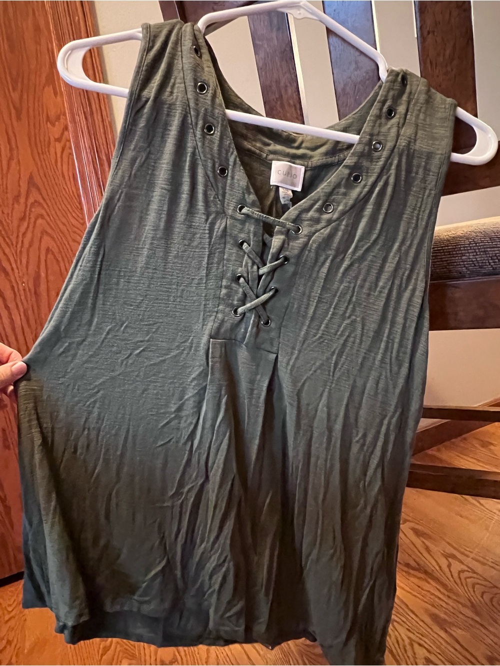 Cupio Olive Lace-Up V-Neck Tank Top